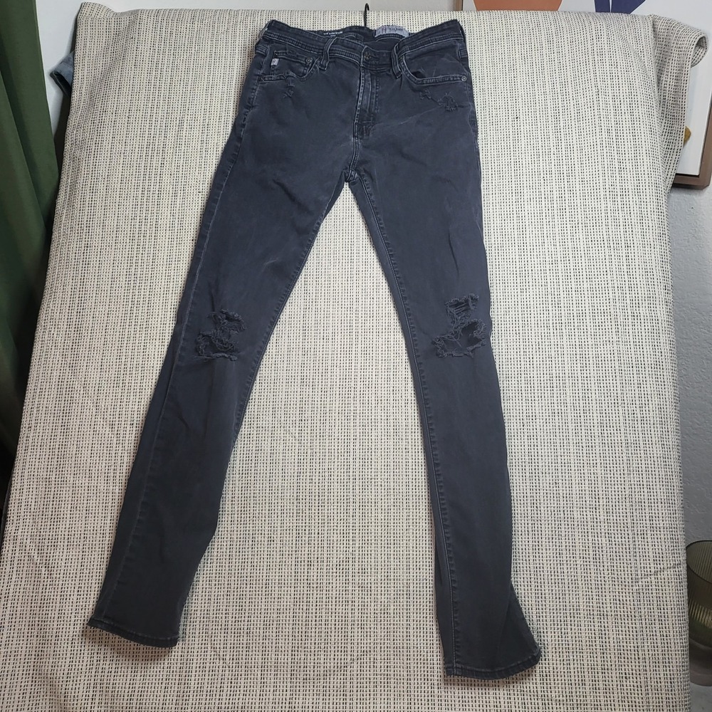AG Adriano Goldschmied Jeans Mens 32R Black The Stockton Skinny Distressed Denim